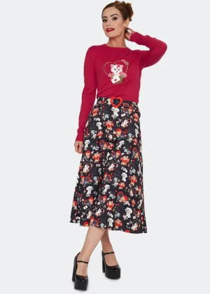 Voodoo Vixen Puppy And Kitten Valentines Skirt Black