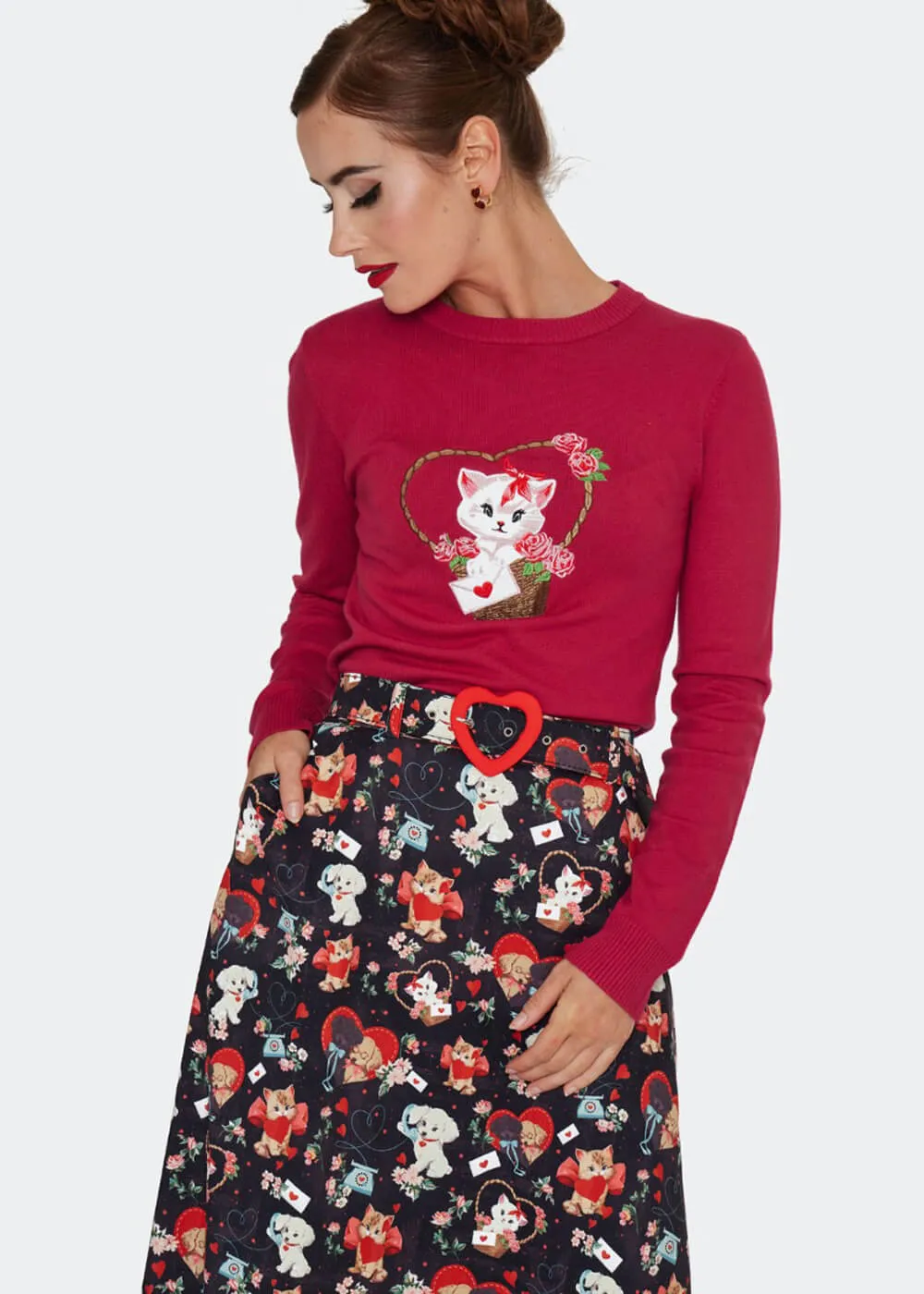Voodoo Vixen Puppy And Kitten Valentines Skirt Black