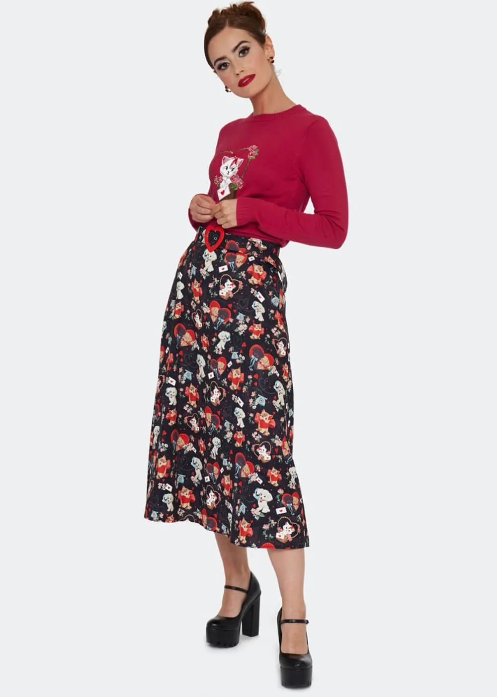 Voodoo Vixen Puppy And Kitten Valentines Skirt Black