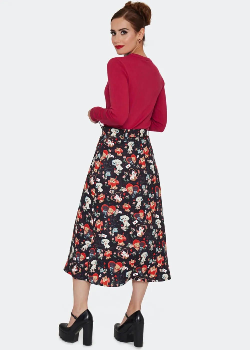 Voodoo Vixen Puppy And Kitten Valentines Skirt Black