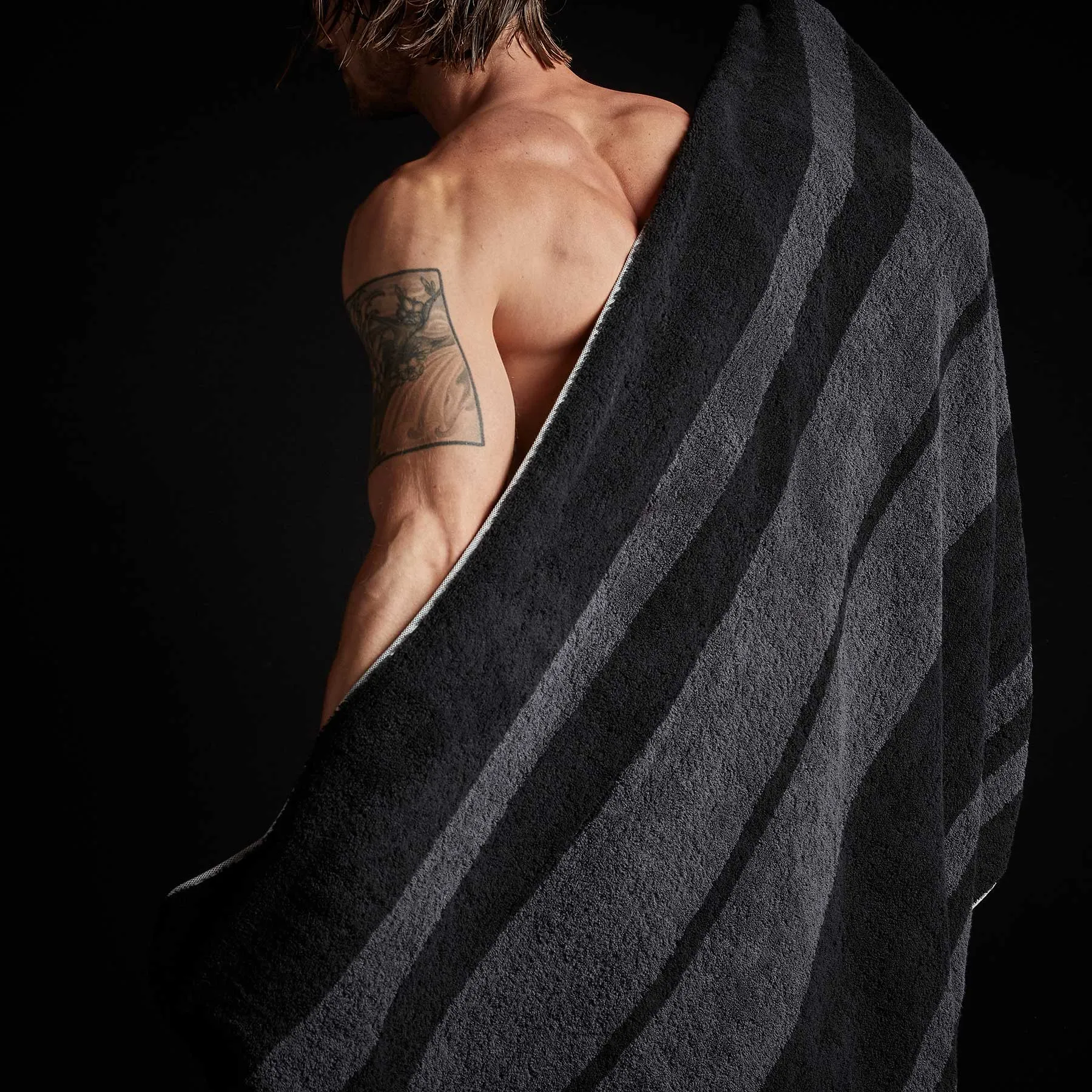 Wide Stripe Beach Towel - Black/Abyss