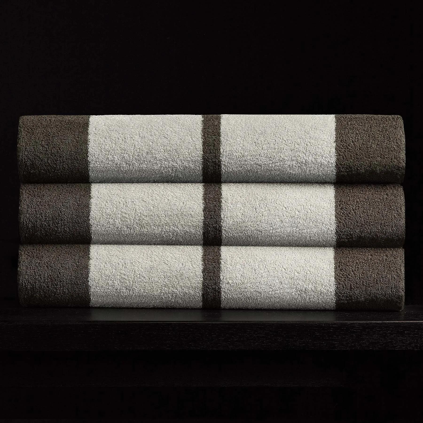 Wide Stripe Beach Towel - Safari/Pearl Grey