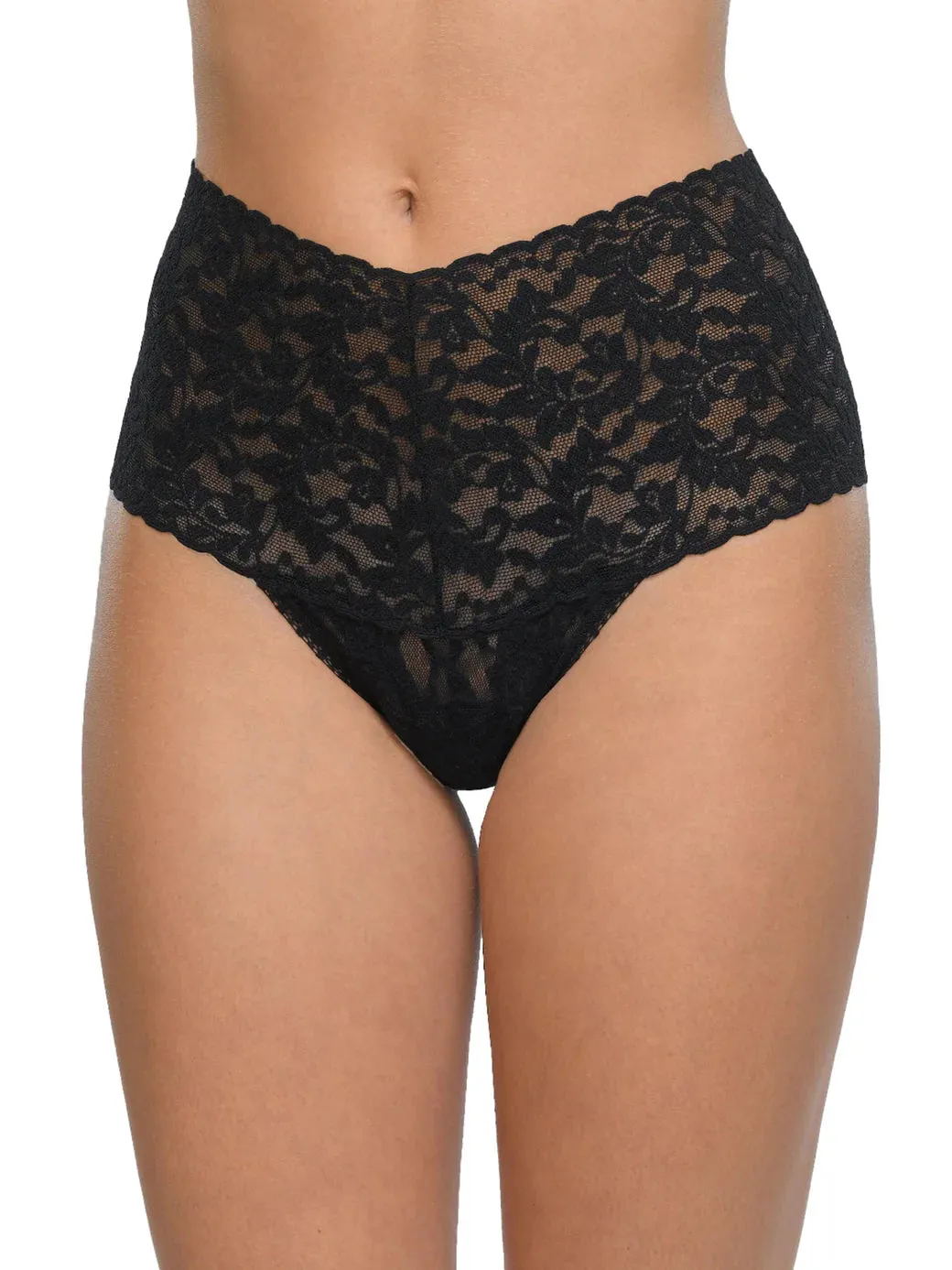 Wrapped Retro Signature Lace Thong In Black - Hanky Panky